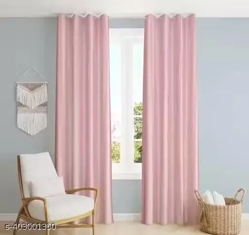 Loom Rush Solid Plain Curtains for Door, Pack of 2, BabyPink